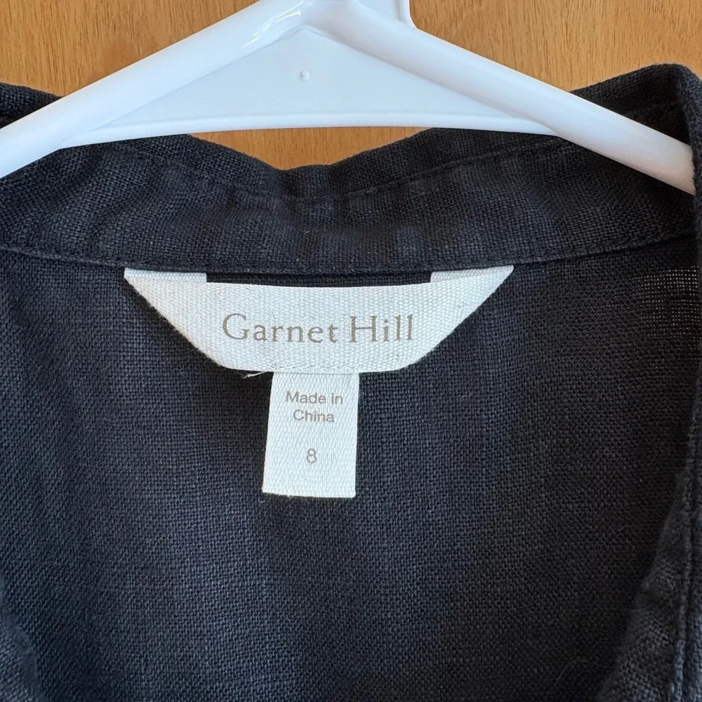Garnet Hill Shirt Dress 8 Black 100% European Linen Sleeveless Button Down - Picture 4 of 7